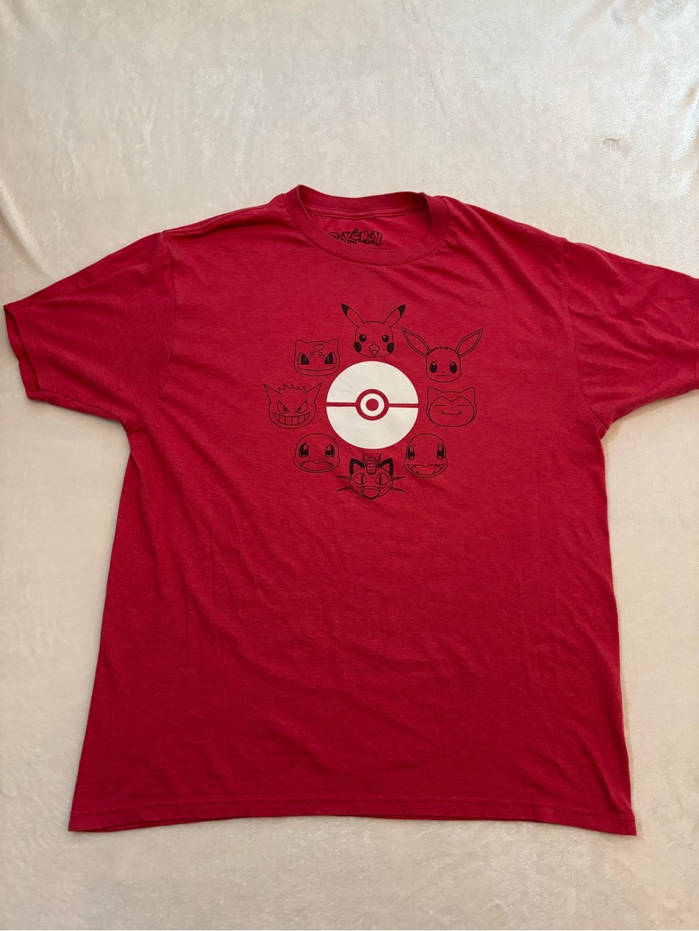 Pokemon Red Crewneck Tee with White Pokeball & Character Outline